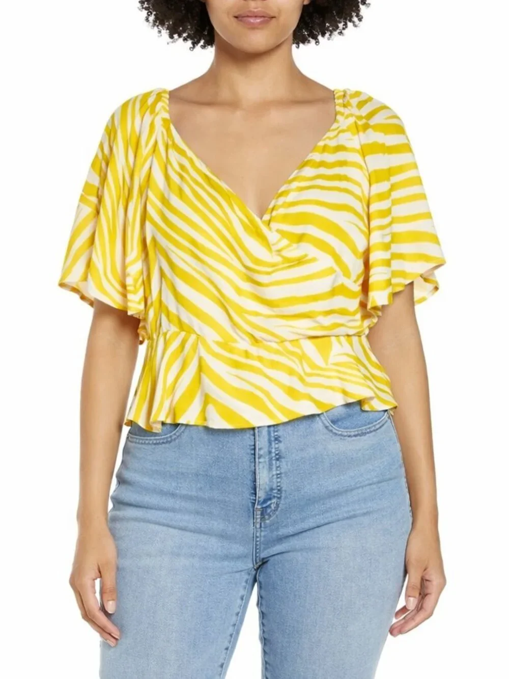 ✨2/$20 11 HONORÉ Fatima Zebra Stripe Cotton Peplum Top Yellow 11 HONORE 12W 12 - Picture 3 of 12